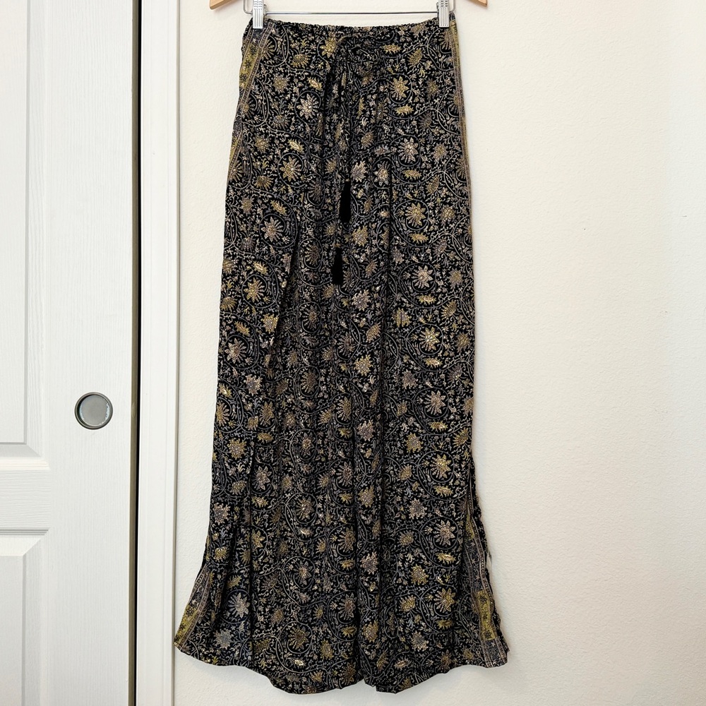 ✦ Paani ✦ Blue & Gold Floral Wide Leg Bohemian Lounge Pants ✦ Size M ✦
